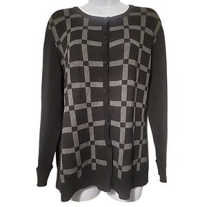 Croft & Barrow gray black cardigan Color Block Cotton Large Long Sleeve Sweater